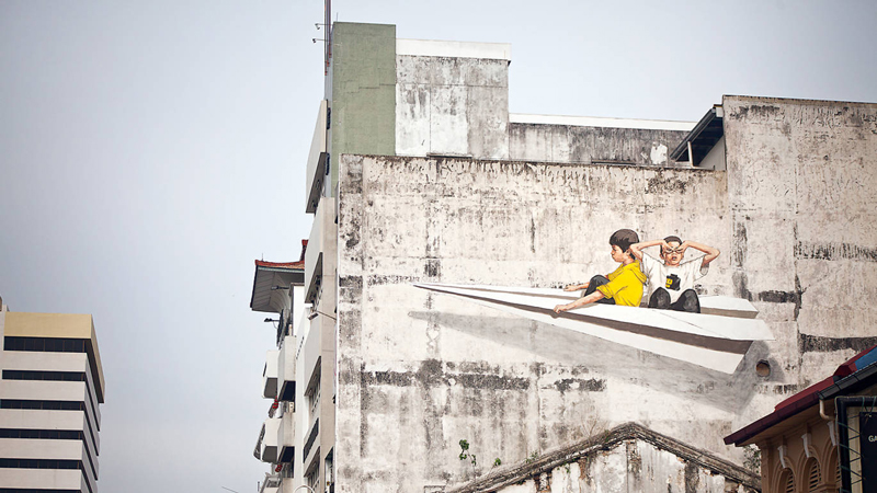 Paper Plane, Ernest Zacharevic. Ipoh, Malezya