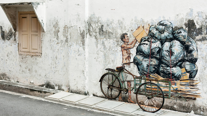 Trishaw. Ernest Zacharevic. Ipoh, Malezya